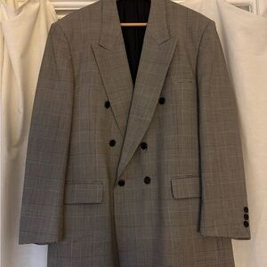 Hunt Club Gray Plaid Double-Breasted Blazer
